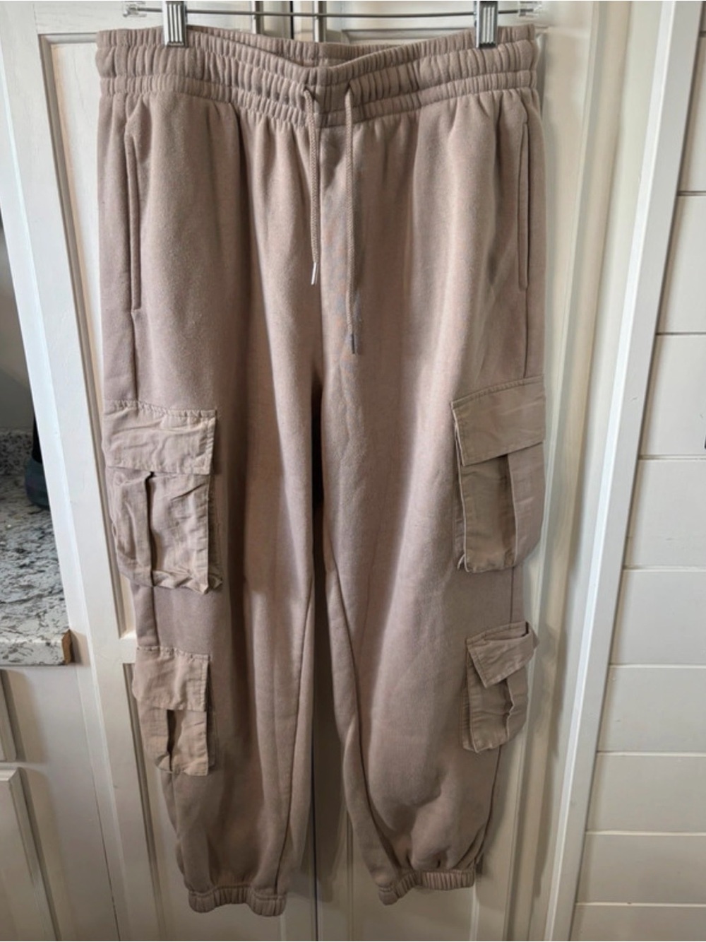 Men's Taupe Cargo Jogger Pants with Utility Pockets